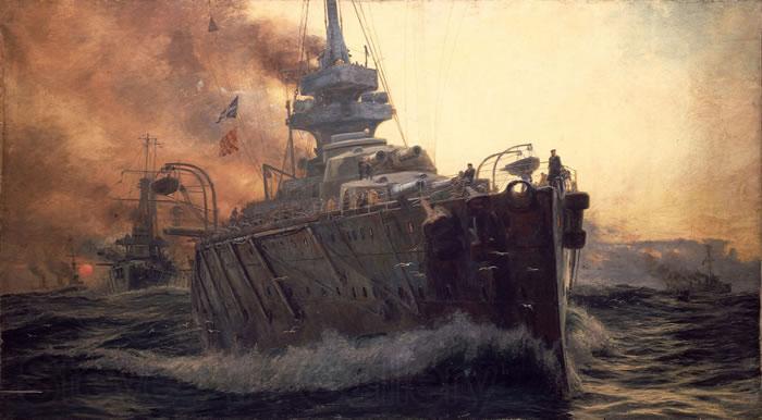 William Lionel Wyllie Oil Painting of First Battle Cruiser Squadron of Grand Fleet c. 1915.